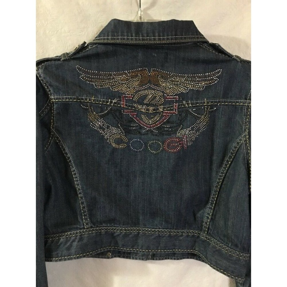 COOGI AUSTRALIA BLUE DENIM BEDAZZLED BUTTON FRONT CUTE Jacket Girls Size XL